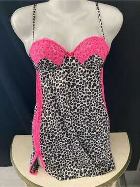 Vintage La Senza Cherry Tag Leopard Bustier Corset Y2K Pink Lace